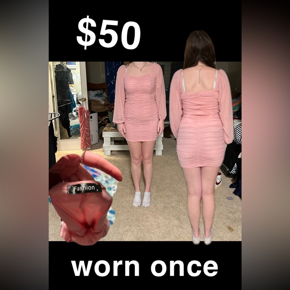 Pink rouched mini dress!